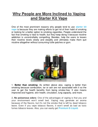 Why People are More Inclined to Vaping and Starter Kit Vape