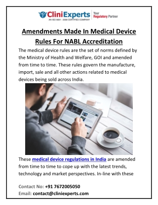 Amendments Made In Medical Device Rules For NABL Accreditation