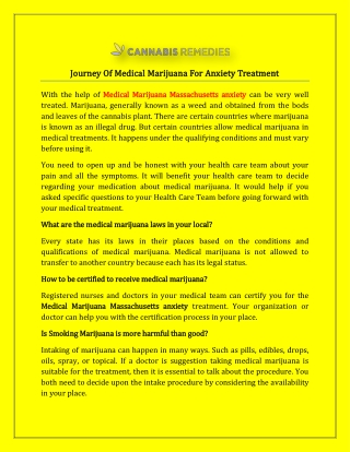 Journey Of Medical Marijuana For Anxiety Treatment