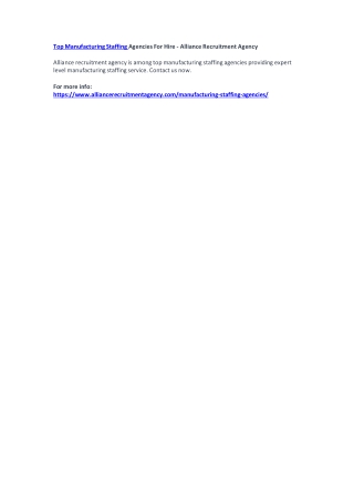 Top Manufacturing Staffing Agencies For Hire - Alliance Recruitment Agency