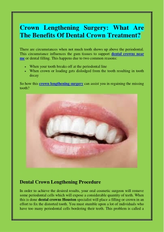 Crown Lengthening Surgery: What Are The Benefits Of Dental Crown Treatment?