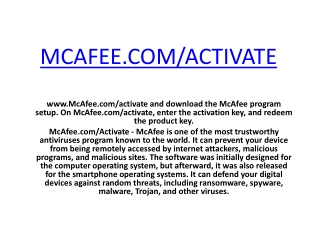 www.mcafee.com/activate Install McAfee Antivirus