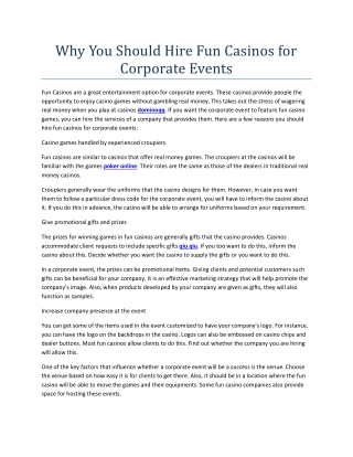 Why You Should Hire Fun Casinos for Corporate Events