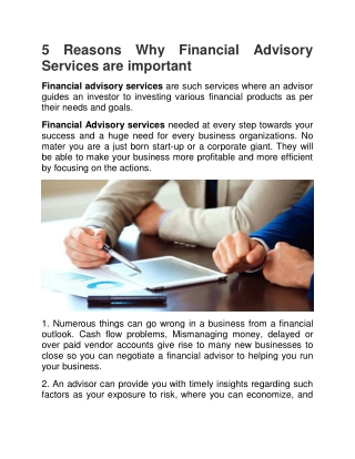 5 Reasons Why Financial Advisory Services are important