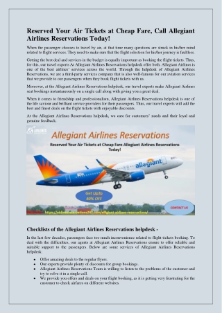 Book your air tickets on cheap fare Alligiant Airlines Reservations