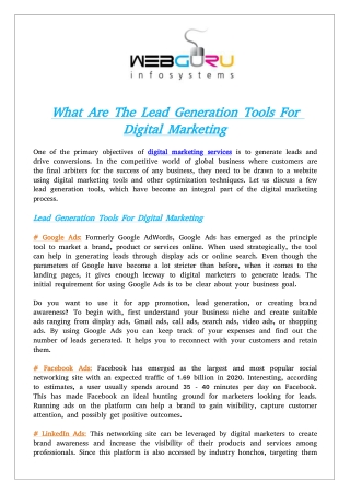 What are the lead generation tools for digital marketing?