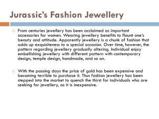 Jurassic’s Fashion Jewellery