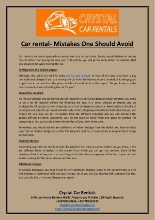Car rental- Mistakes One Should Avoid