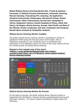 Global Medical Device Cleaning Market Size, Trends & Analysis - Forecasts To 2026