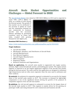 Aircraft Seals Market Opportunities and Challenges — Global Forecast to 2022