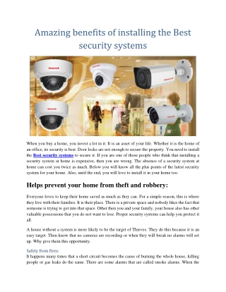 Amazing benefits of installing the Best security systems