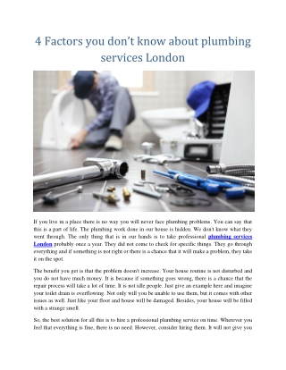 4 Factors you don’t know about plumbing services London