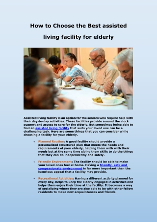 How to Choose the Best Assisted Living Facility for Elderly