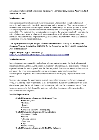 Metamaterials Market Executive Summary, Introduction, Sizing, Analysis And Forecast To 2027