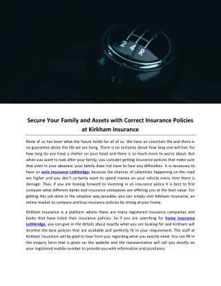 Secure Your Family and Assets with Correct Insurance Policies at Kirkham Insurance