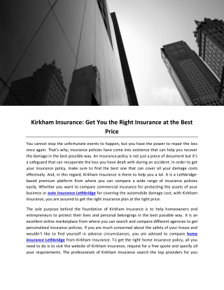 Kirkham Insurance- Get You the Right Insurance at the Best Price