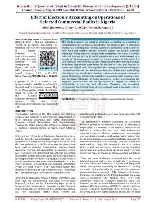 Effect of Electronic Accounting on Operations of Selected Commercial Banks in Nigeria