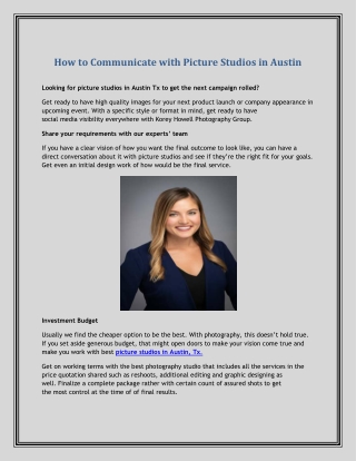 How to Communicate with Picture Studios in Austin