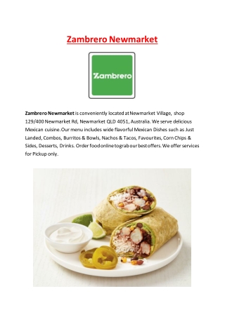 5% Off - Zambrero Mexican Restaurant Menu in Newmarket, QLD.