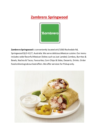 5% Off - Zambrero Mexican Restaurant Menu in Springwood, QLD.