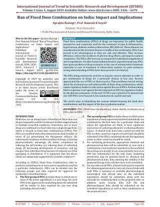 Ban of Fixed Dose Combination on India Impact and Implications