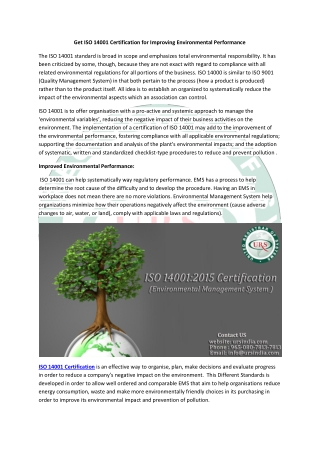 Get ISO 14001 Certification for Improving Environmental Performance