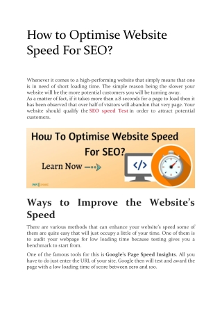 How To Optimise Website Speed For SEO?