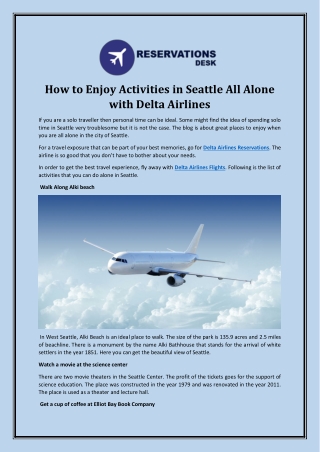 How to Enjoy Activities in Seattle All Alone with Delta Airlines