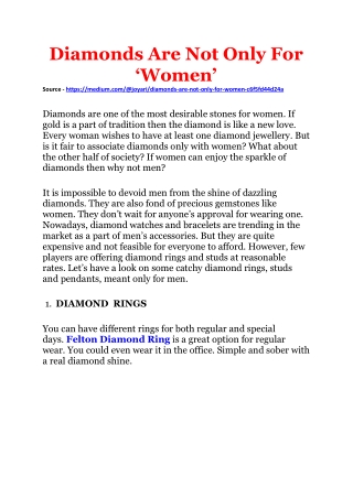 Diamonds Are Not Only For 'Women'