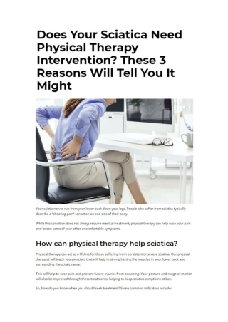 Does Your Sciatica Need Physical Therapy Intervention? These 3 Reasons Will Tell You It Might