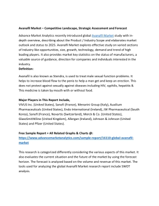 Avanafil Market – Competitive Landscape, Strategic Assessment and Forecast