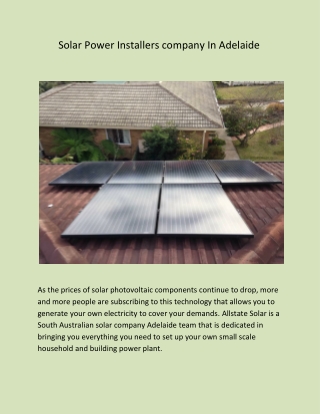 Solar Power Installers company In Adelaide