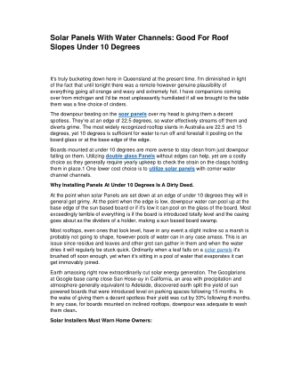 Solar Panels With Water Channels: Good For Roof Slopes Under 10 Degrees