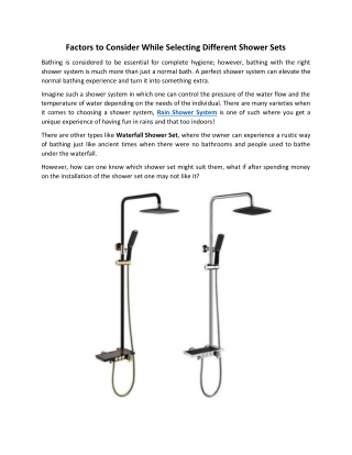 Factors to Consider While Selecting Different Shower Sets