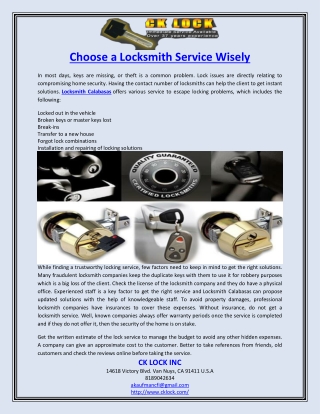 Choose a Locksmith Service Wisely