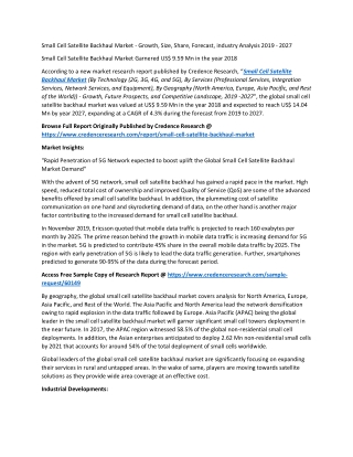 Small Cell Satellite Backhaul Market Garnered US$ 9.59 Mn in the year 2018