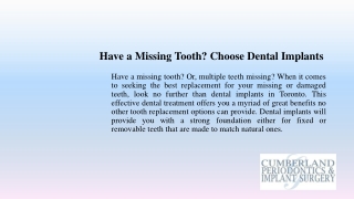 Have a Missing Tooth-Choose Dental Implants