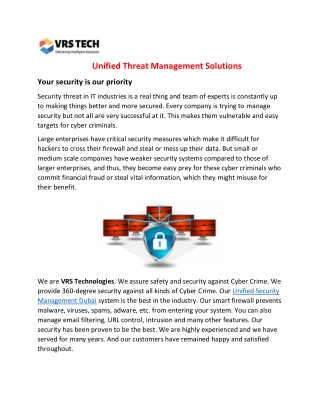 Importance of Unified Threat Management Solutions