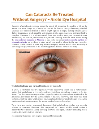 Can Cataracts Be Treated Without Surgery? - Arohi Eye Hospital