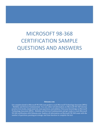 Microsoft Mobility and Devices Fundamentals (98-368) Certification Sample Questions