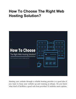 How To Choose The Right Web Hosting Solution?