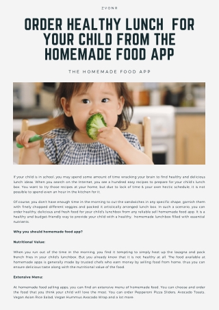 Zvonr: Order Healthy Lunch For Your Child From The Homemade Food App