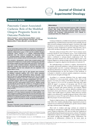 Pancreatic Cancer AssociatedCachexia: Role of the Modified Glasgow Prognostic Score in Outcome Prediction