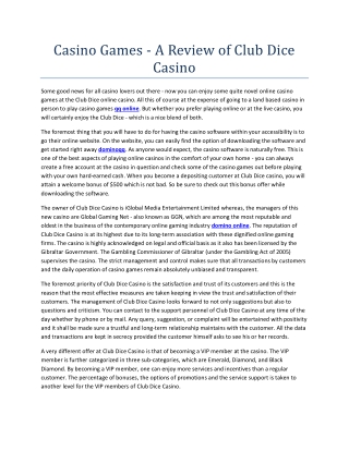 A Review of Club Dice Casino
