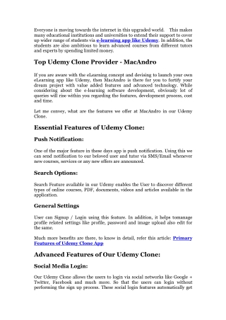 Udemy clone App Features | Udemy Clone Script | MacAndro