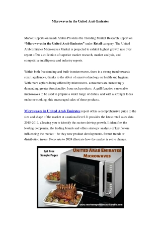 United Arab Emirates Microwaves Market: Industry Trends, Opportunity and Forecast Till 2024