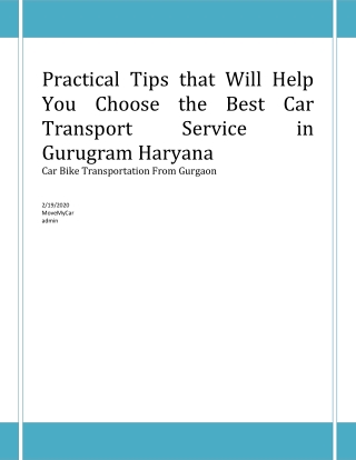 Practical Tips that Will Help You Choose the Best Car Transport Service in Gurugram Haryana