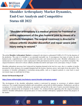 Shoulder Arthroplasty Market Dynamics, End-User Analysis and Competitive Status till 2022