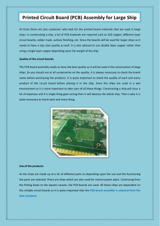 Printed Circuit Board (PCB) Assembly for Large Ship