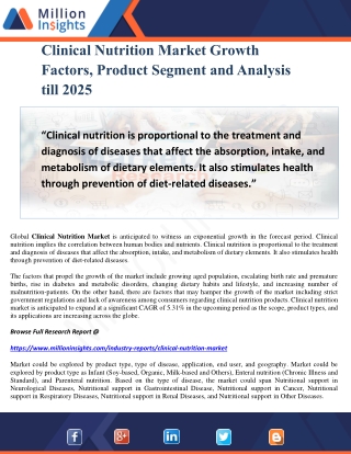 Clinical Nutrition Market Growth Factors, Product Segment and Analysis till 2025